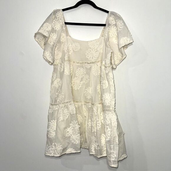Solai The Label Boho Baby Doll Mini Dress - Floral Motif Cream S - Picture 3 of 6